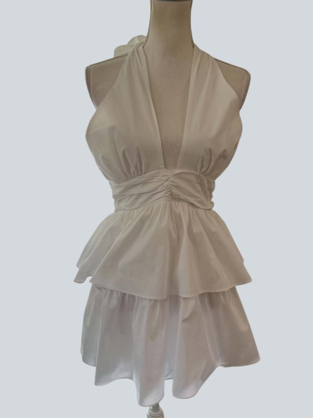 Olivaceous White Halter Mini Dress Size Large